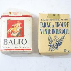 Paquets de cigarette / tabac, époque Guerre d'Algérie. Tabac de troupe / cigarettes Belot