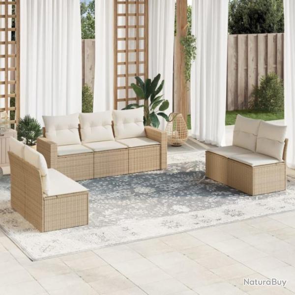 Salon de jardin avec coussins 7 pcs beige rsine tresse