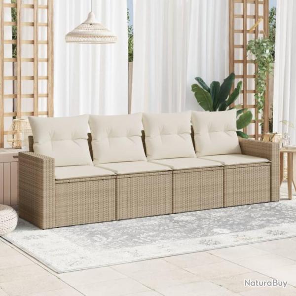 Salon de jardin avec coussins 4 pcs beige rsine tresse