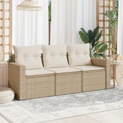 Salon de jardin avec coussins 3 pcs beige résine tressée