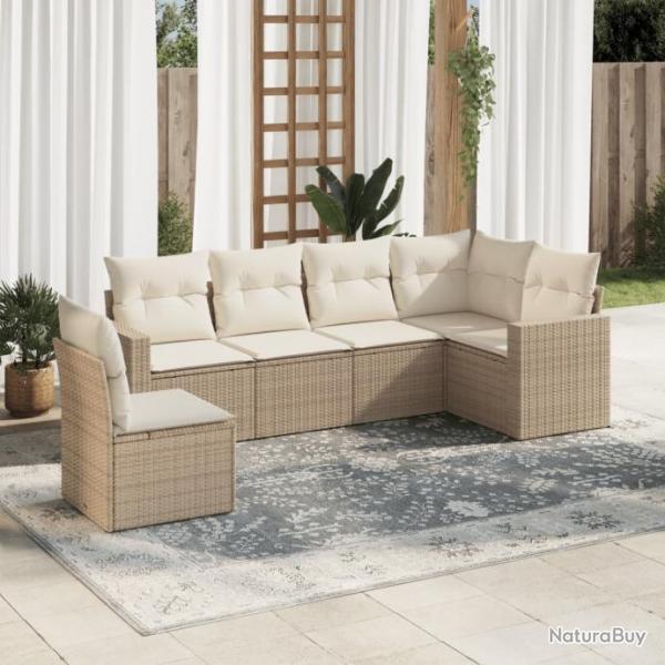 Salon de jardin avec coussins 6 pcs beige rsine tresse