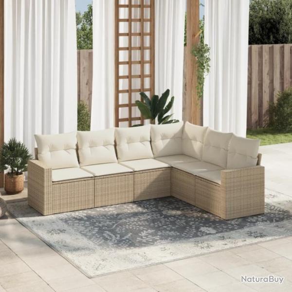 Salon de jardin avec coussins 6 pcs beige rsine tresse