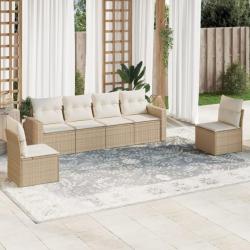 Salon de jardin avec coussins 6 pcs beige résine tressée