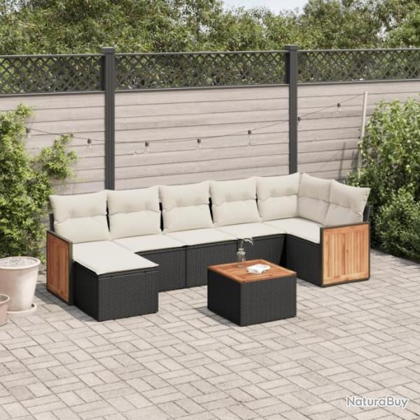 Salon de jardin 8 pcs avec coussins noir rsine tresse