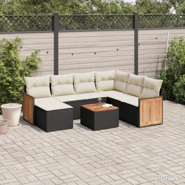 Salon de jardin 8 pcs avec coussins noir rsine tresse