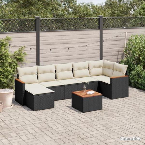 Salon de jardin 8 pcs avec coussins noir rsine tresse