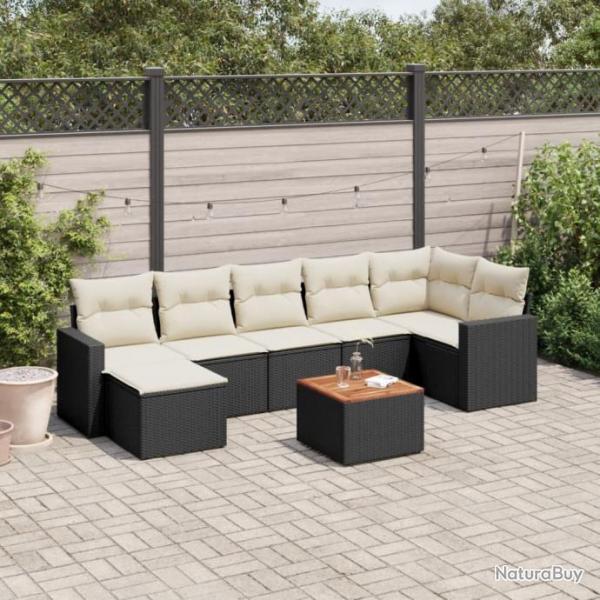 Salon de jardin 8 pcs avec coussins noir rsine tresse