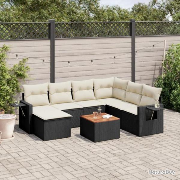 Salon de jardin 8 pcs avec coussins noir rsine tresse