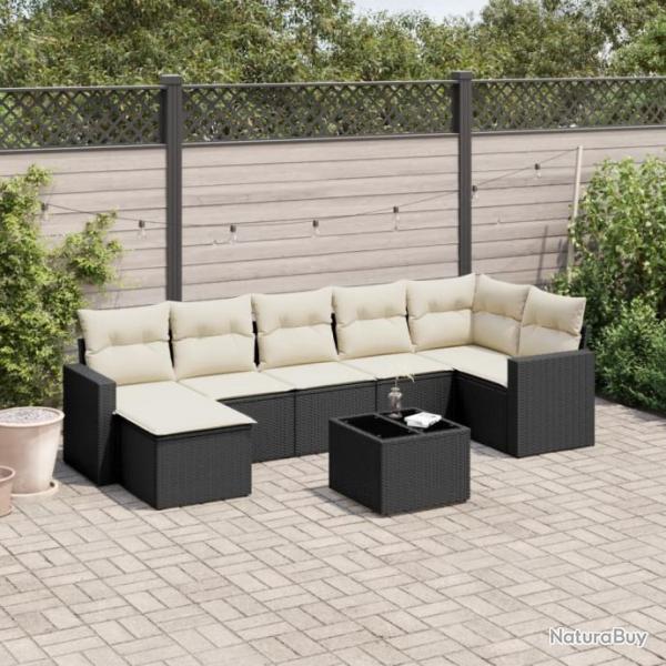 Salon de jardin 8 pcs avec coussins noir rsine tresse