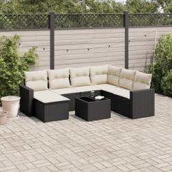 Salon de jardin 8 pcs avec coussins noir résine tressée