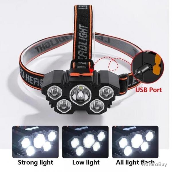 3x Lampe 5 led lampe frontale rechargeable  batterie 18650 intgre Offre limit spcial hiver ! A1