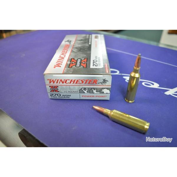 1 BOITE DE 20 CARTOUCHES WINCHESTER 270 WSM  150 GR POWERPOINT  NEUVE