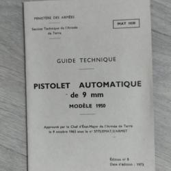 Guide technique pistolet automatique de 9mm modèle 1950 ( notice pistolet MAC 50 ) édition 1975