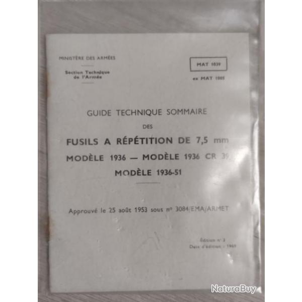 Guide technique sommaire des fusils a rptition de 7,5mm Modle 1936 - modle 1936 CR 39 modle 193