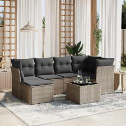 Salon de jardin avec coussins 7 pcs gris résine tressée