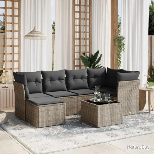 Salon de jardin avec coussins 7 pcs gris rsine tresse