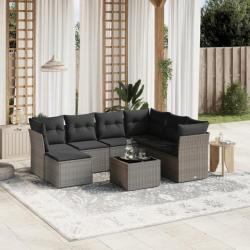 Salon de jardin 8 pcs avec coussins gris résine tressée