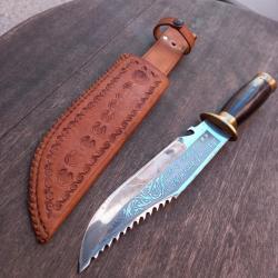 Grand  Couteau de Chasse MEXICAIN Manche en Bois avec Fourreau en cuir