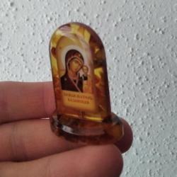 ICÔNE ORTHODOXE "NOTRE DAME DE KAZAN" AMBRE MER BALTIQUE RUSSIE NEUF