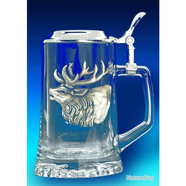 Chope de biere verre en cristal cerf