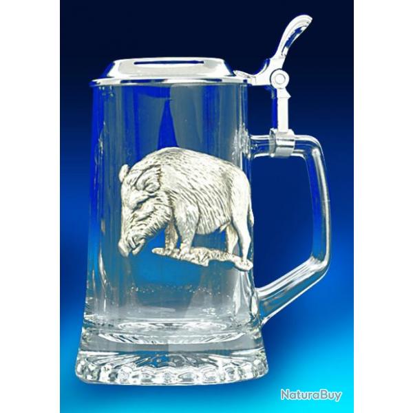 Chope de biere verre en cristal sanglier