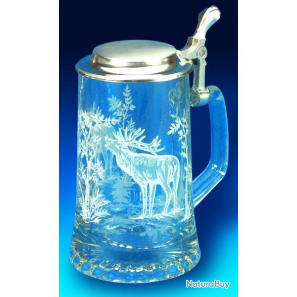 Chope de biere verre en cristal dcor blanc