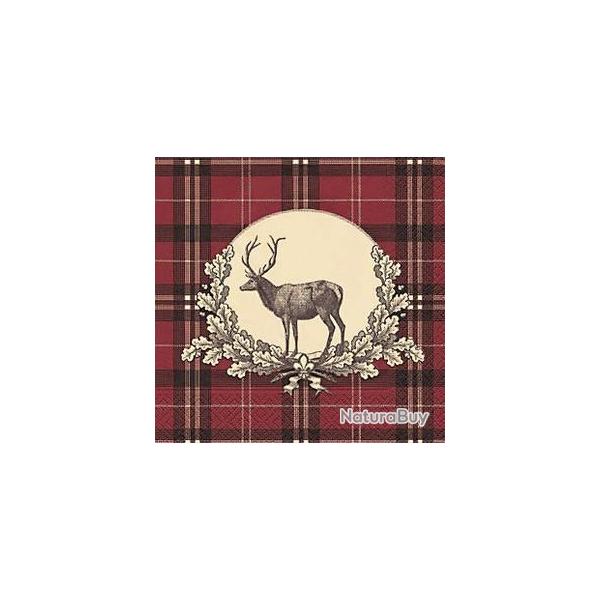 Serviettes en papier motif Tartan et cerf