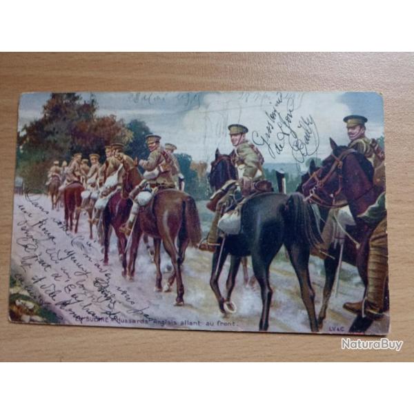 Carte postale militaria . Guerre. Hussards Anglais allant au front