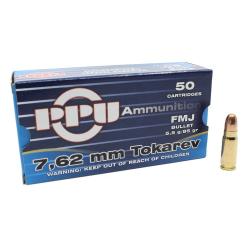 50 Cartouches PARTIZAN Cal.7.62X25 85gr FMJ