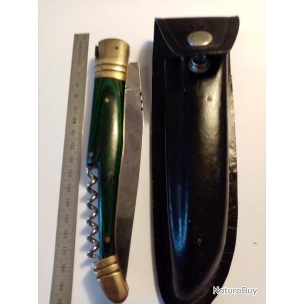 TRES BEAU COUTEAU DE CHASSE LAGUIOLE AVEC ETUI CEINTURE CUIR