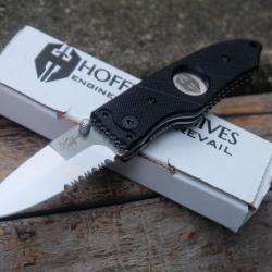 Couteau Hoffner Knives Snap Black Manche G10 Serrated Lame Acier VG-10 Clip Linerlock ATA23