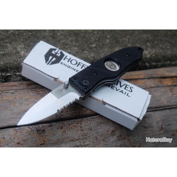 Couteau Hoffner Knives Snap Black Manche G10 Serrated Lame Acier VG-10 Clip Linerlock ATA23