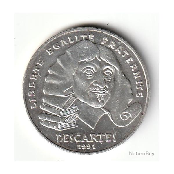 Pice de Monnaie FRANCE 100 francs DESCARTES 1991 Argent