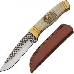 Couteau Rite Edge Eagle Sleek Bone Manche Os Lame Acier Inox Etui CUir PA8038