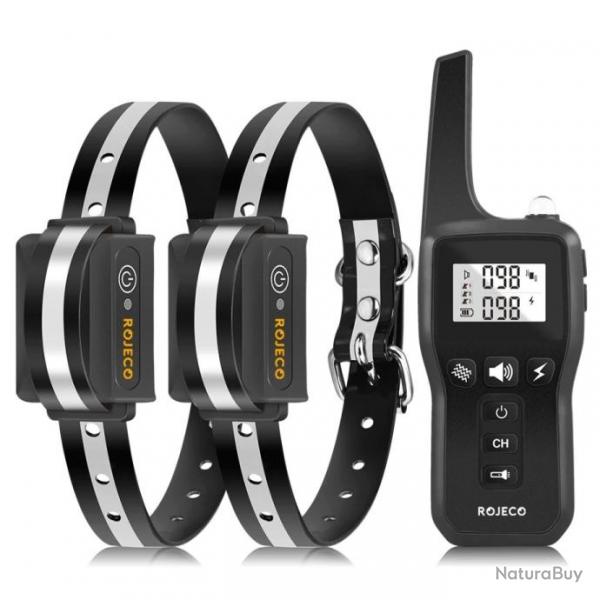 2 Colliers de Dressage pour 2 Chiens 1000m Rechargeable tanche IP67 avec 3 Modes Noir