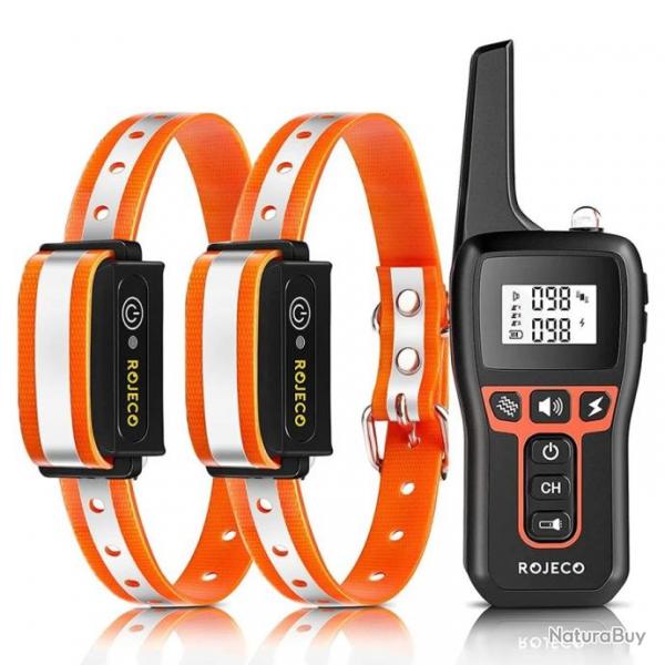 2 Colliers de Dressage pour 2 Chiens 1000m Rechargeable tanche IP67 avec 3 Modes Orange