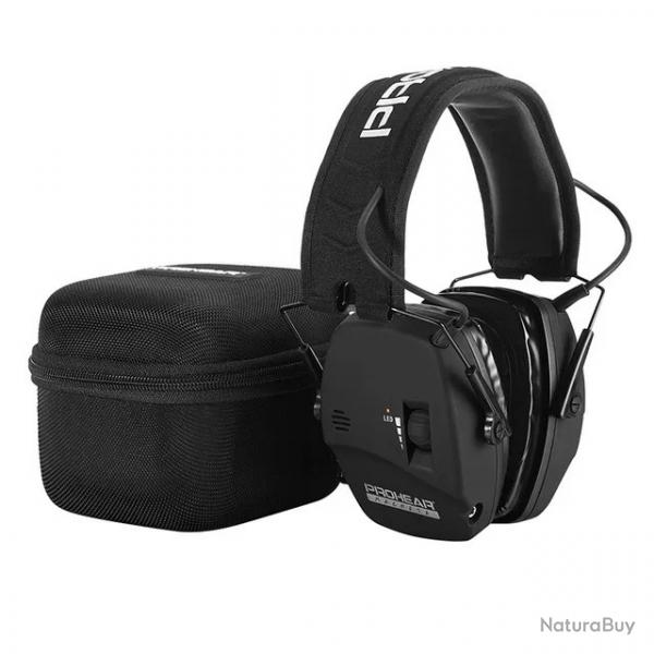 Casque Anti-Bruit lectronique avec Rduction Active Pads en Gel Prise Jack et Sacoche Noir