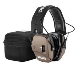 Casque Anti-Bruit Électronique avec Réduction Active Pads en Gel Prise Jack et Sacoche Marron