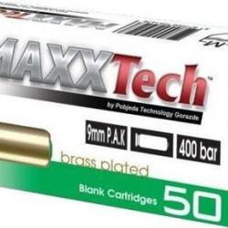 CARTOUCHES 9MM PAK A BLANC MAXXTECH POUR PISTOLET , Lot de 2 BOITES DE 50 CARTOUCHES.