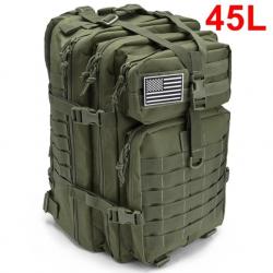 Sac à Dos Tactique de Voyage 45L - Randonnée Survie Activités Plein Air Vert