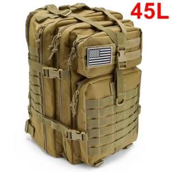 Sac à Dos Tactique de Voyage 45L - Randonnée Survie Activités Plein Air KAKI BEIGE