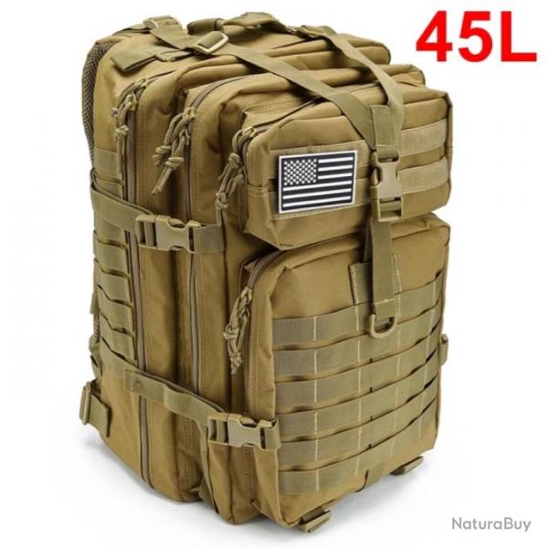 Sac  Dos Tactique de Voyage 45L - Randonne Survie Activits Plein Air KAKI BEIGE