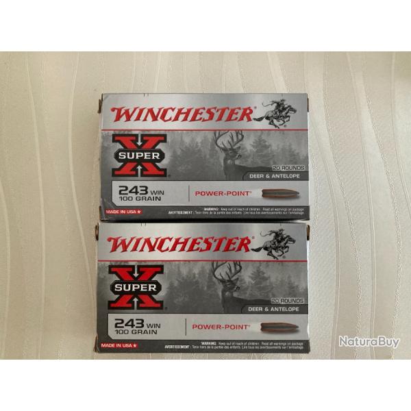 Vends 40 balles (2 boites) Winchester 243 Win Super X