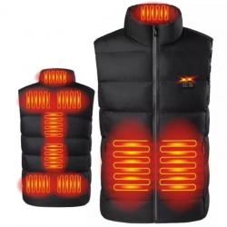 Gilet Thermique Électrique USB 9 Zones de Chauffage Veste Chauffante Chasse Randonnée Noir M au 4XL