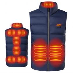 Gilet Thermique Électrique USB 9 Zones de Chauffage Veste Chauffante Chasse Randonnée Bleu M au 4XL