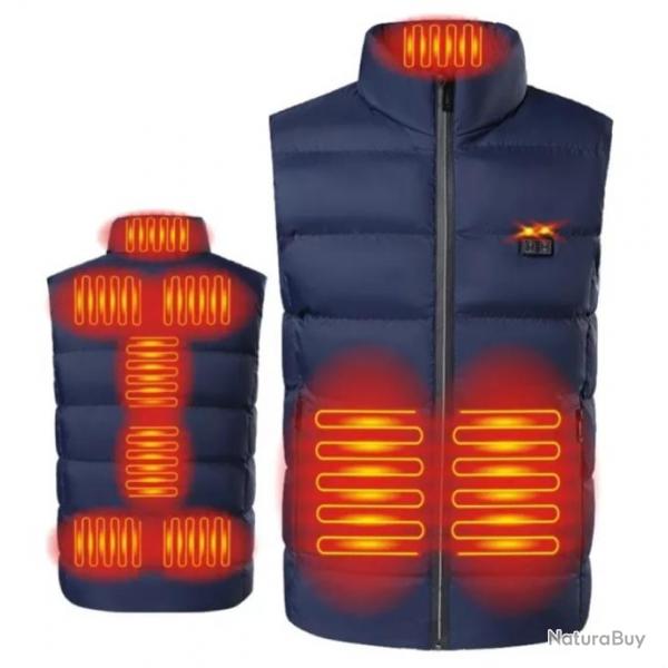 Gilet Thermique lectrique USB 9 Zones de Chauffage Veste Chauffante Chasse Randonne Bleu M au 4XL