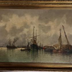 Léon Leclerc le port d'Anvers huile sur toile