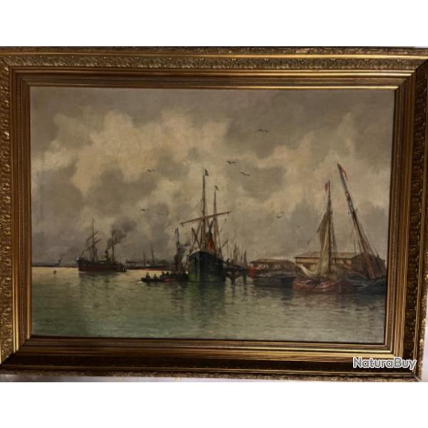 Lon Leclerc le port d'Anvers huile sur toile