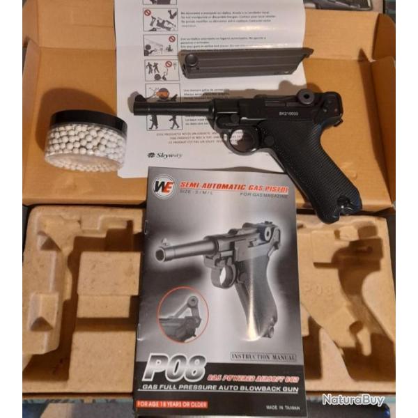 P08 LUGER AIRSOFT A BILLES 6mm A GAZ TAT NEUF JAMAIS SERVIE