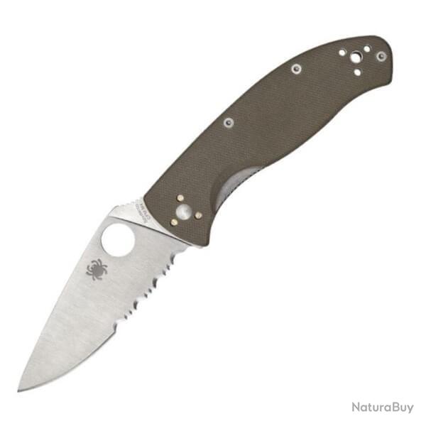 C122GBNM4PS-Couteau semi-dent pliant Spyderco "Tenacious" G10 marron